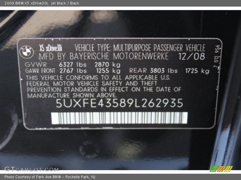 Jet Black / Black 2009 BMW X5 xDrive30i