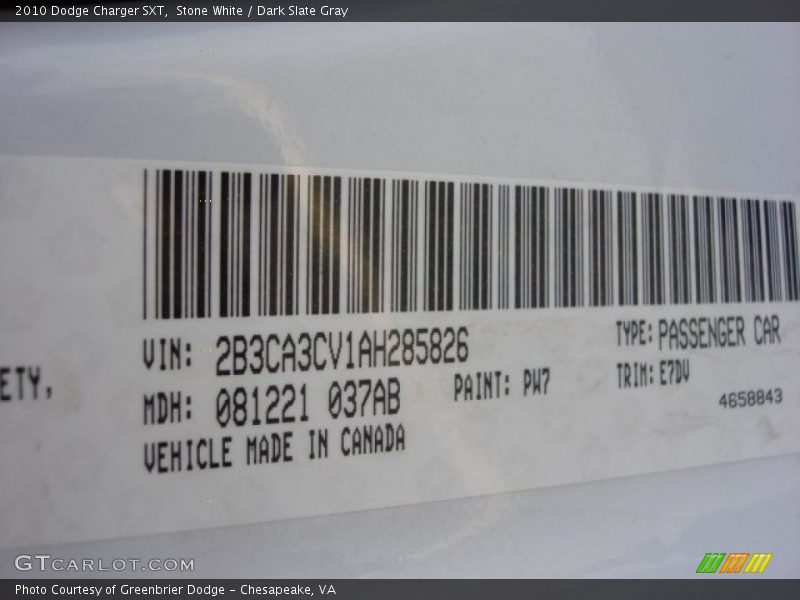 Stone White / Dark Slate Gray 2010 Dodge Charger SXT