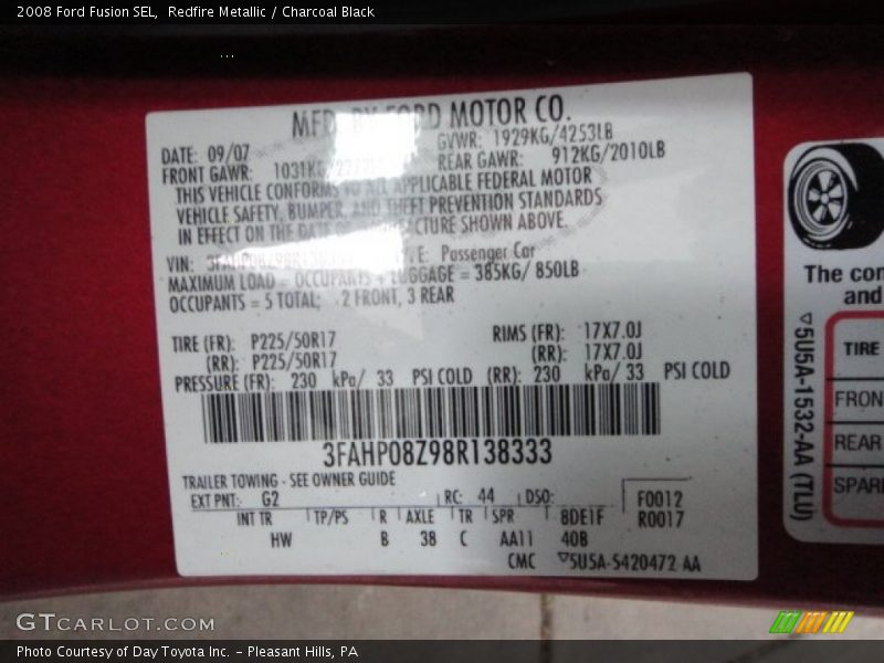 Redfire Metallic / Charcoal Black 2008 Ford Fusion SEL