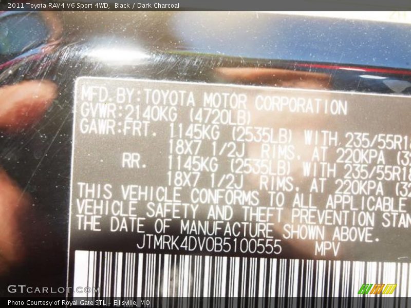 Black / Dark Charcoal 2011 Toyota RAV4 V6 Sport 4WD