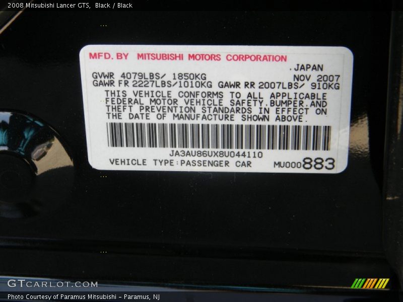 Black / Black 2008 Mitsubishi Lancer GTS