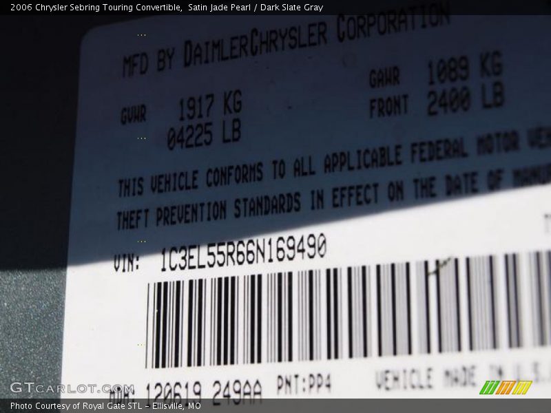 2006 Sebring Touring Convertible Satin Jade Pearl Color Code PP4
