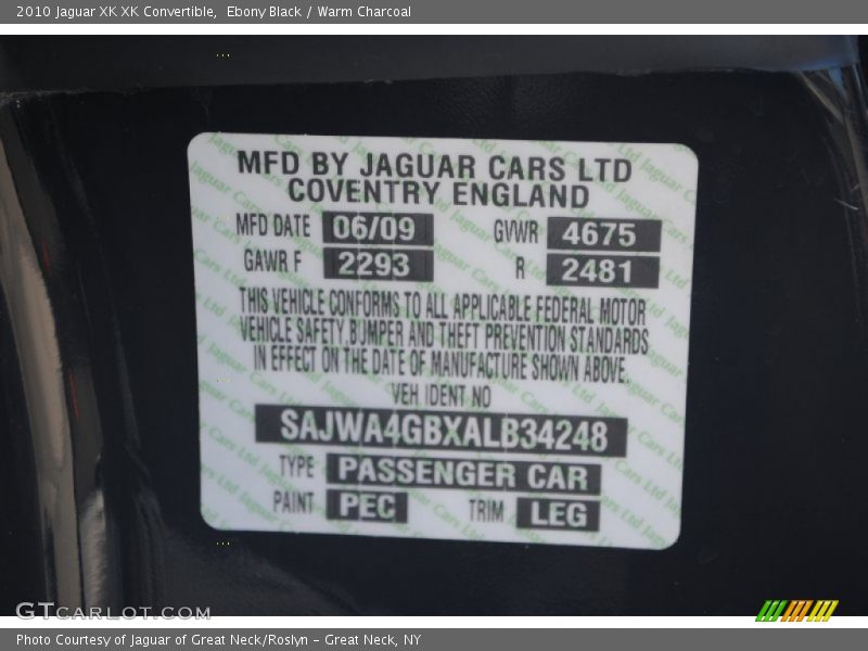 Ebony Black / Warm Charcoal 2010 Jaguar XK XK Convertible