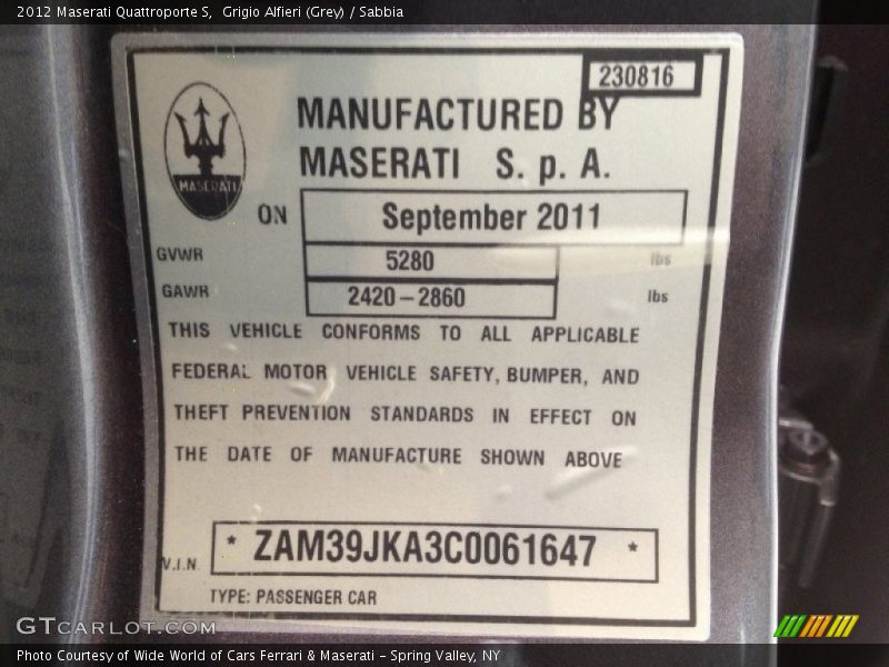 Info Tag of 2012 Quattroporte S