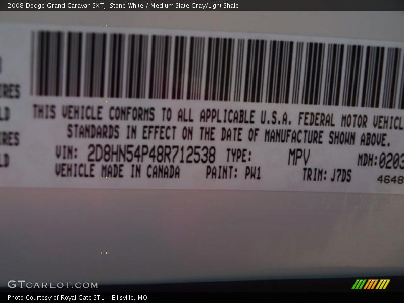 Stone White / Medium Slate Gray/Light Shale 2008 Dodge Grand Caravan SXT