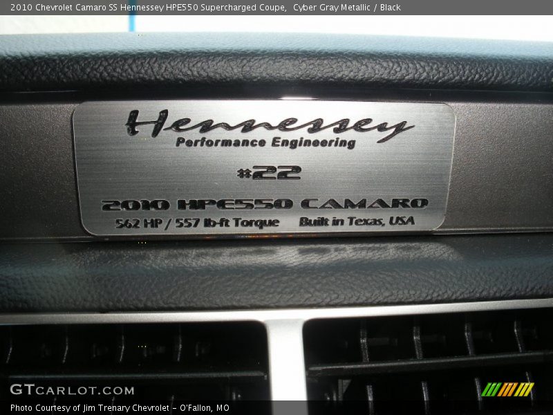 Info Tag of 2010 Camaro SS Hennessey HPE550 Supercharged Coupe