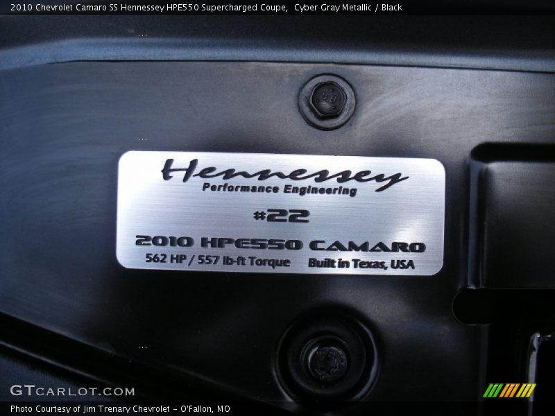 Info Tag of 2010 Camaro SS Hennessey HPE550 Supercharged Coupe