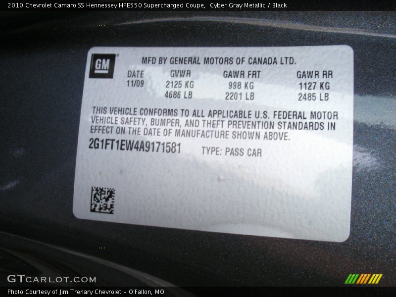 Cyber Gray Metallic / Black 2010 Chevrolet Camaro SS Hennessey HPE550 Supercharged Coupe