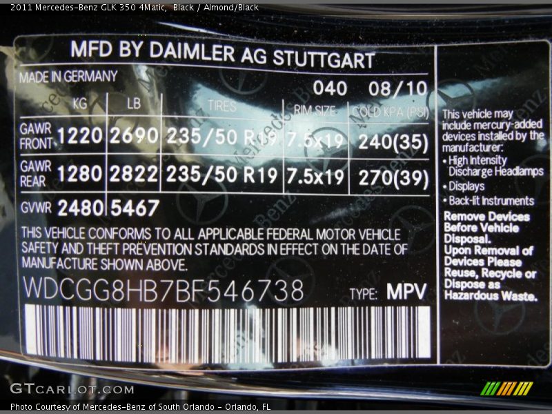 Black / Almond/Black 2011 Mercedes-Benz GLK 350 4Matic