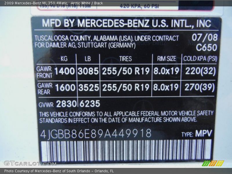 Arctic White / Black 2009 Mercedes-Benz ML 350 4Matic