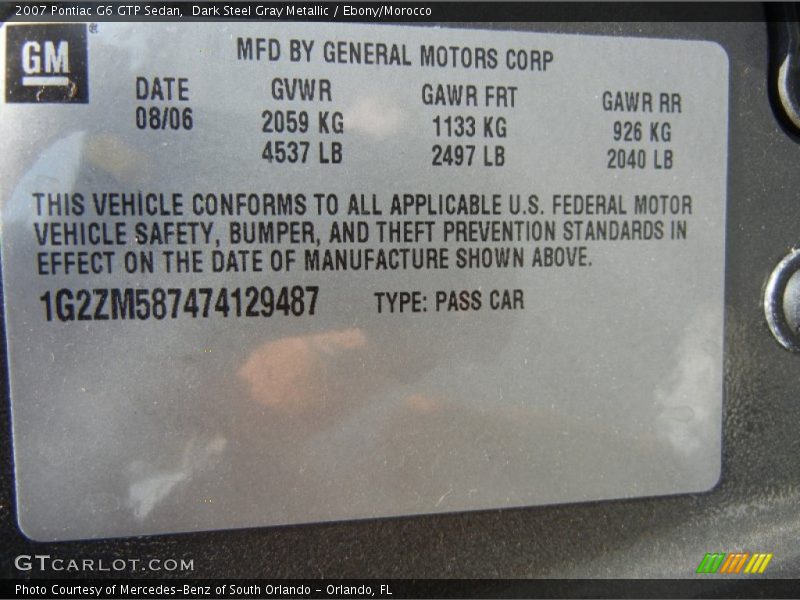 Dark Steel Gray Metallic / Ebony/Morocco 2007 Pontiac G6 GTP Sedan