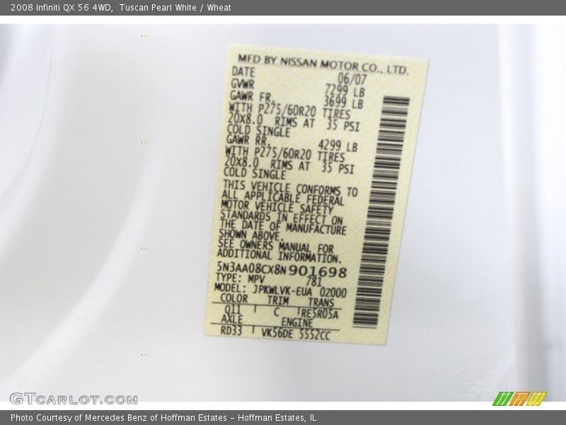 Tuscan Pearl White / Wheat 2008 Infiniti QX 56 4WD