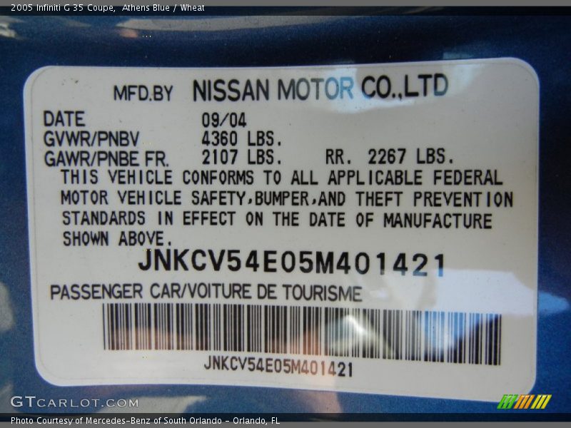 Athens Blue / Wheat 2005 Infiniti G 35 Coupe
