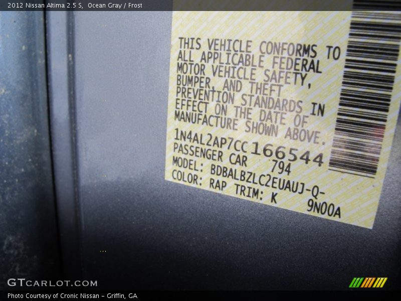 Ocean Gray / Frost 2012 Nissan Altima 2.5 S