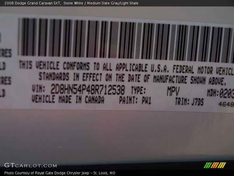 Stone White / Medium Slate Gray/Light Shale 2008 Dodge Grand Caravan SXT