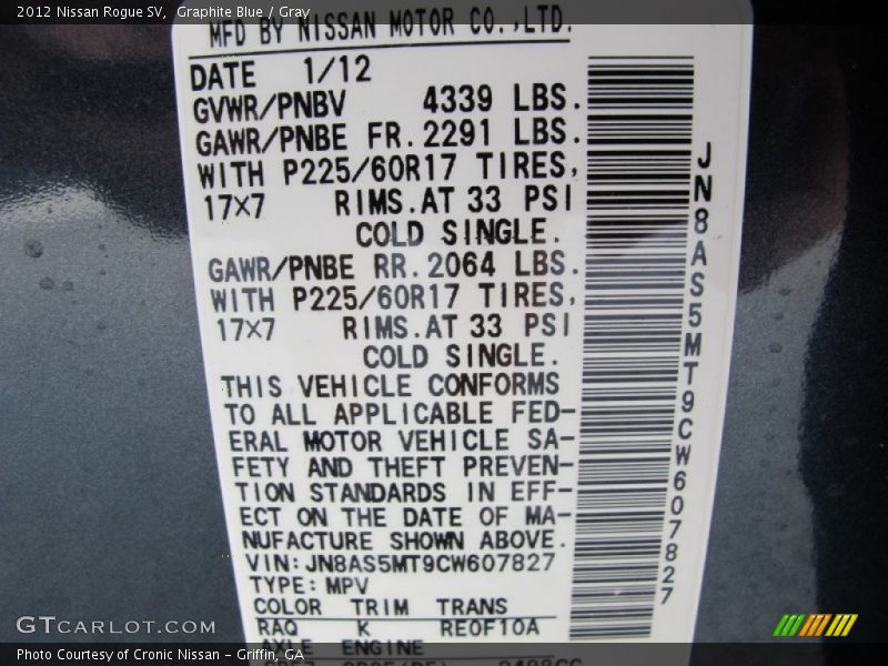 Graphite Blue / Gray 2012 Nissan Rogue SV
