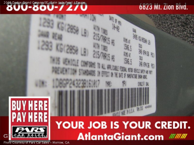 Satin Jade Pearl / Taupe 2003 Dodge Grand Caravan SE