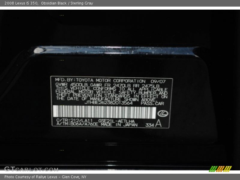 Obsidian Black / Sterling Gray 2008 Lexus IS 350