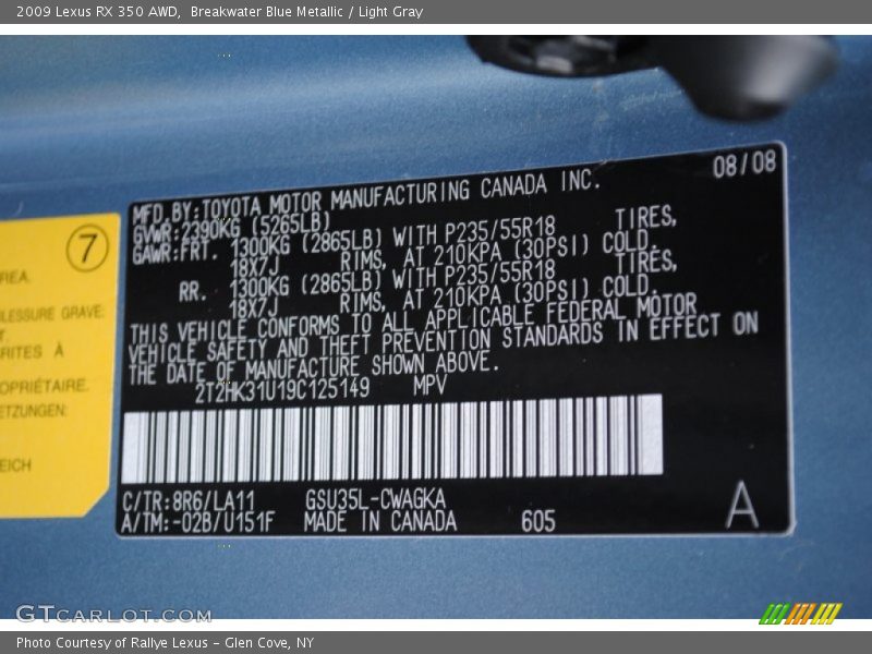 Breakwater Blue Metallic / Light Gray 2009 Lexus RX 350 AWD