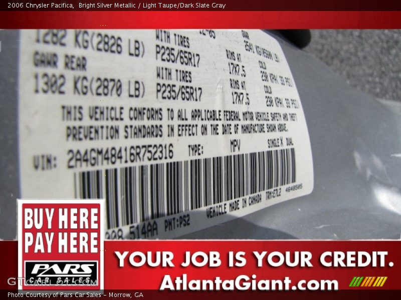 Bright Silver Metallic / Light Taupe/Dark Slate Gray 2006 Chrysler Pacifica