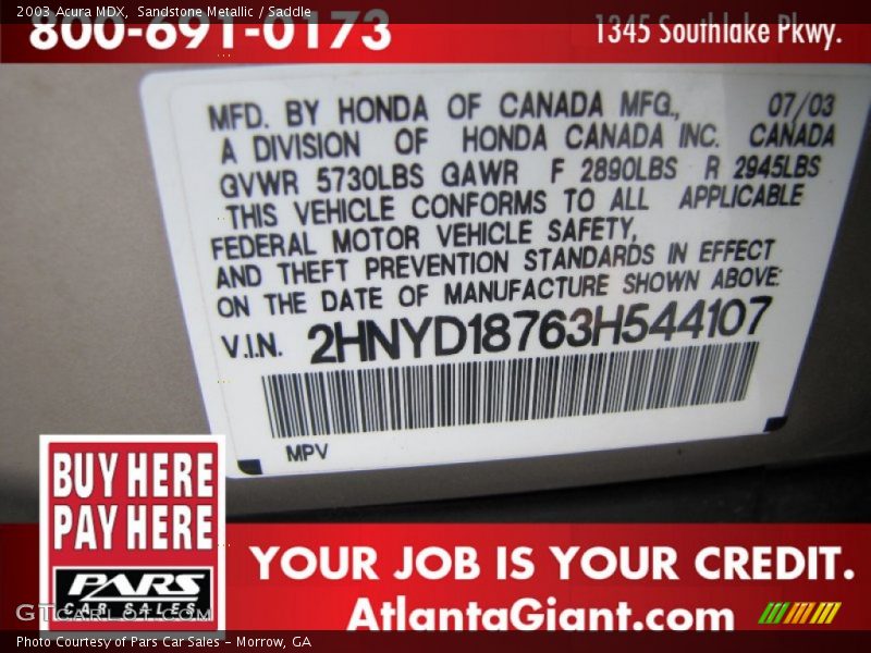 Sandstone Metallic / Saddle 2003 Acura MDX