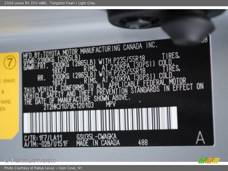 Tungsten Pearl / Light Gray 2009 Lexus RX 350 AWD