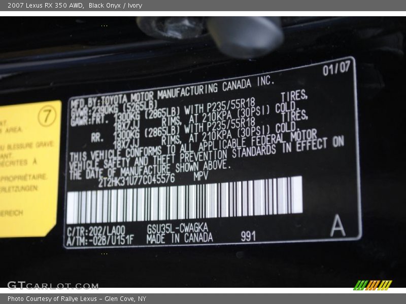Black Onyx / Ivory 2007 Lexus RX 350 AWD