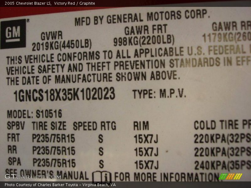 Victory Red / Graphite 2005 Chevrolet Blazer LS
