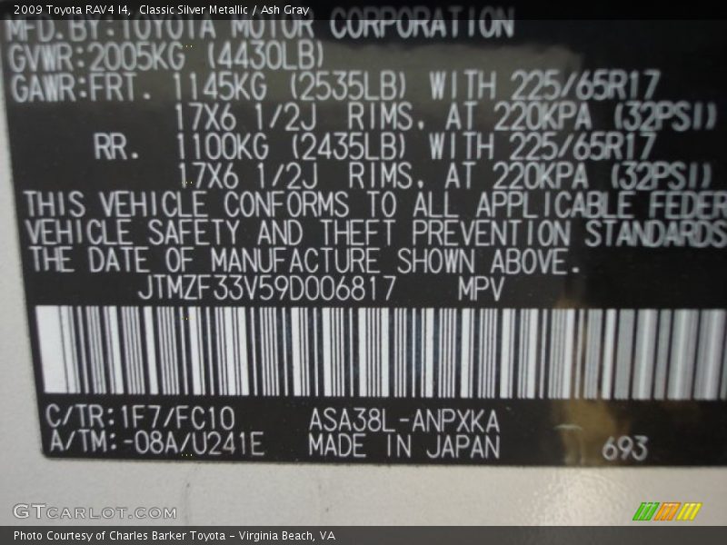 Classic Silver Metallic / Ash Gray 2009 Toyota RAV4 I4