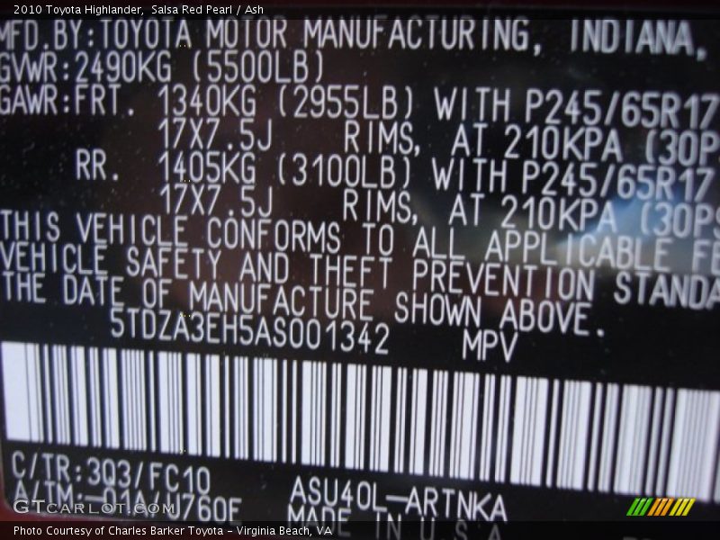 Salsa Red Pearl / Ash 2010 Toyota Highlander