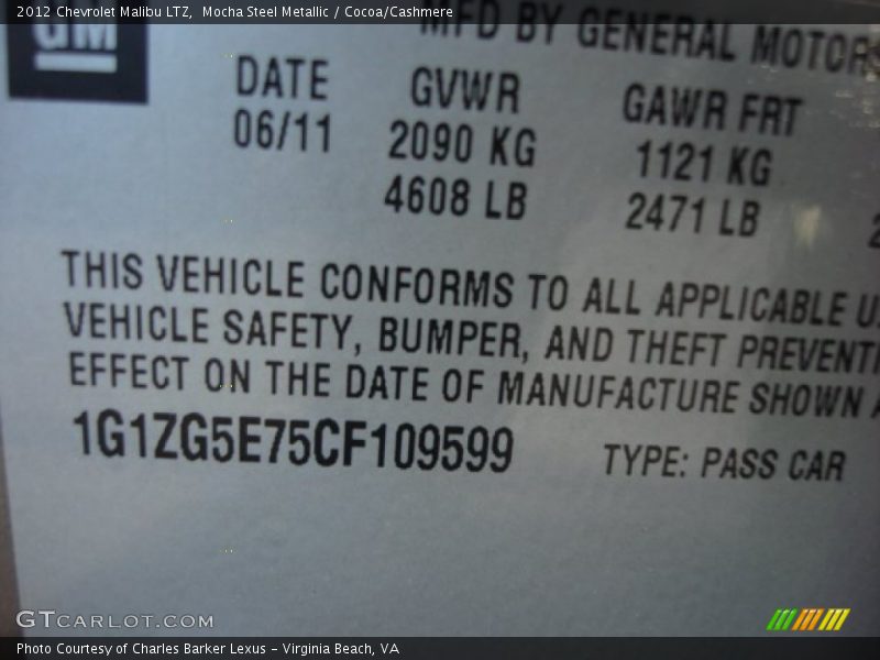 Mocha Steel Metallic / Cocoa/Cashmere 2012 Chevrolet Malibu LTZ