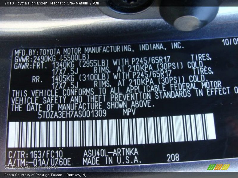 Magnetic Gray Metallic / Ash 2010 Toyota Highlander