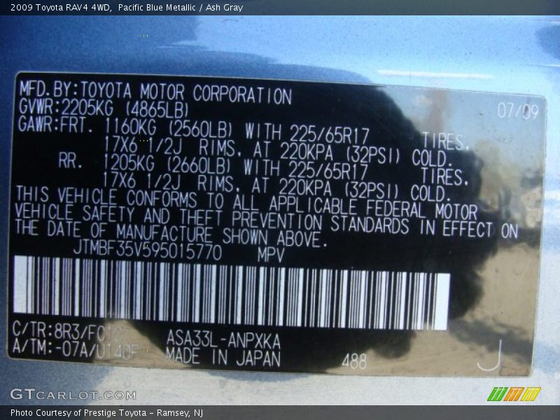 Pacific Blue Metallic / Ash Gray 2009 Toyota RAV4 4WD