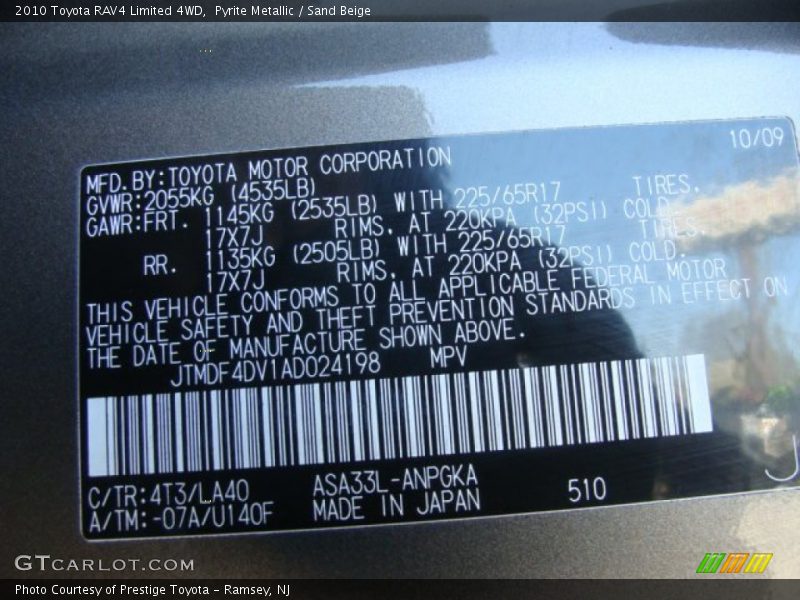 Pyrite Metallic / Sand Beige 2010 Toyota RAV4 Limited 4WD