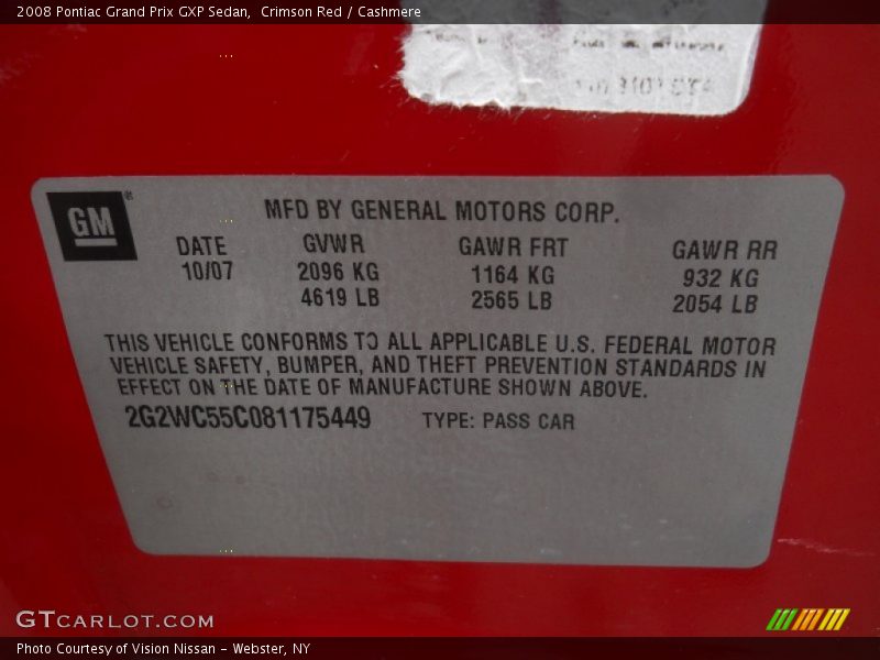 Crimson Red / Cashmere 2008 Pontiac Grand Prix GXP Sedan