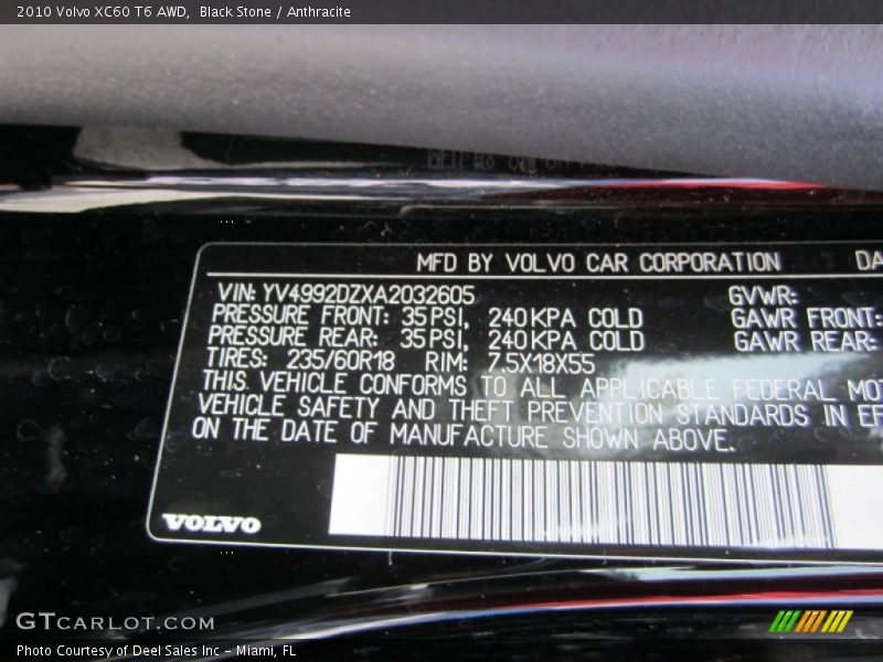 Black Stone / Anthracite 2010 Volvo XC60 T6 AWD