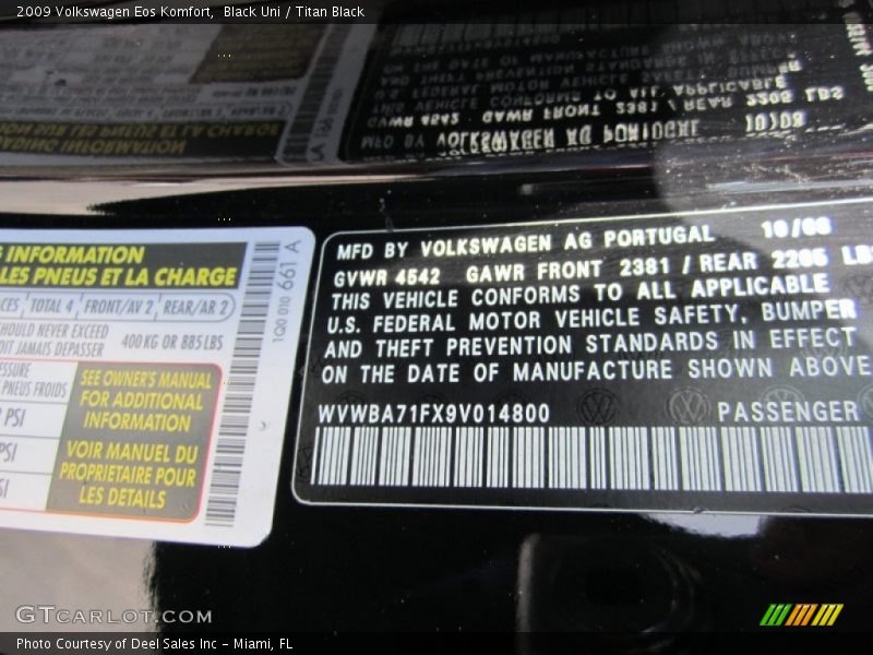 Black Uni / Titan Black 2009 Volkswagen Eos Komfort
