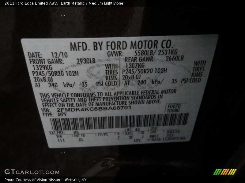 Earth Metallic / Medium Light Stone 2011 Ford Edge Limited AWD