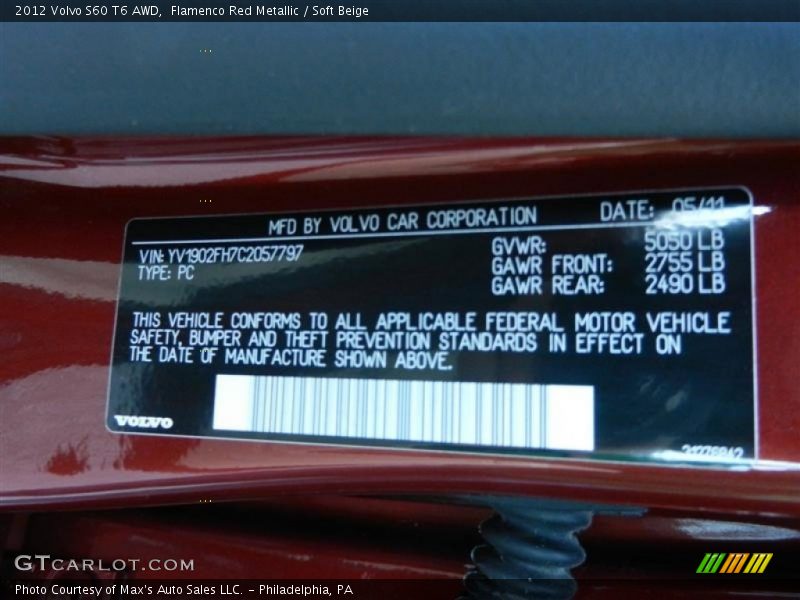 Flamenco Red Metallic / Soft Beige 2012 Volvo S60 T6 AWD