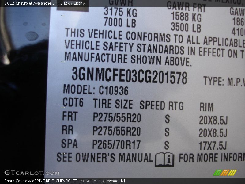 Black / Ebony 2012 Chevrolet Avalanche LT