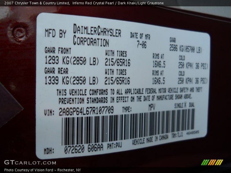 Inferno Red Crystal Pearl / Dark Khaki/Light Graystone 2007 Chrysler Town & Country Limited