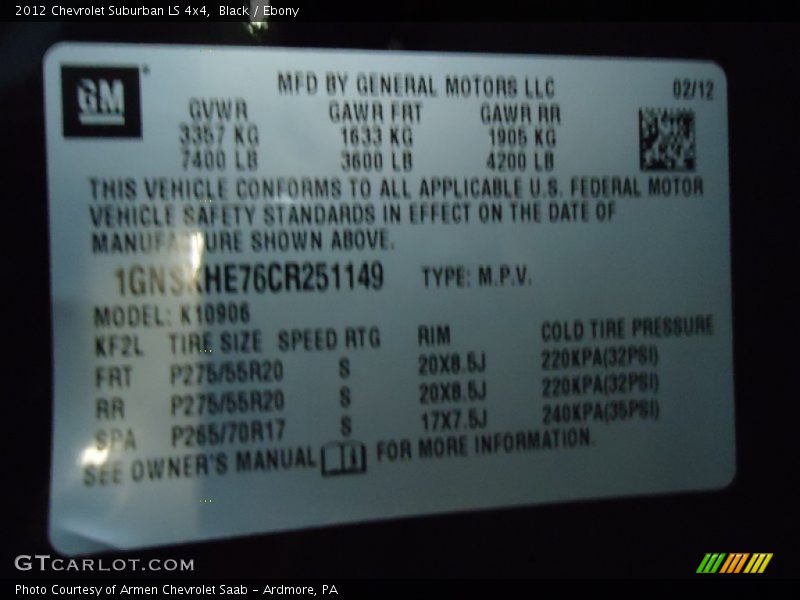 Black / Ebony 2012 Chevrolet Suburban LS 4x4