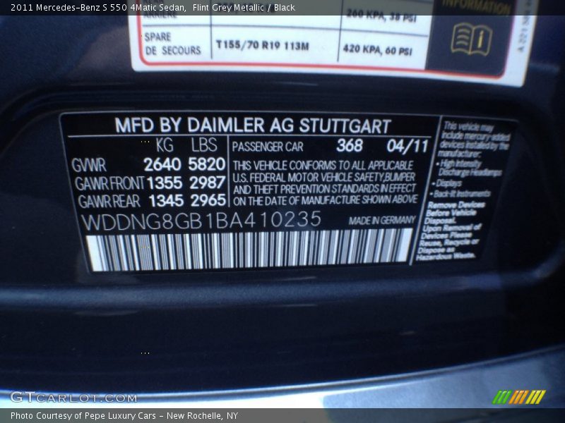 2011 S 550 4Matic Sedan Flint Grey Metallic Color Code 368