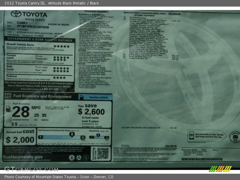 Attitude Black Metallic / Black 2012 Toyota Camry SE