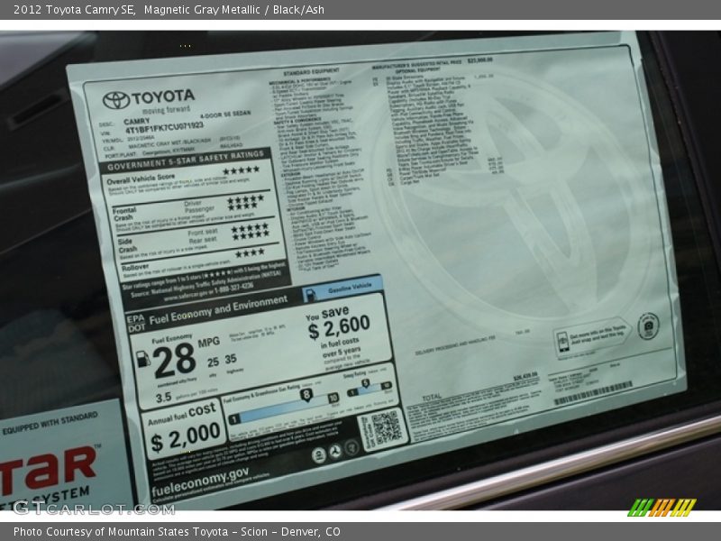 Magnetic Gray Metallic / Black/Ash 2012 Toyota Camry SE