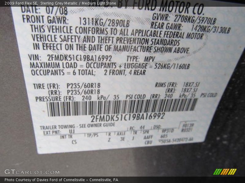 Sterling Grey Metallic / Medium Light Stone 2009 Ford Flex SE