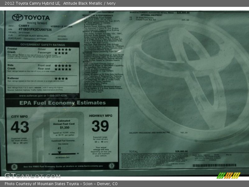 Attitude Black Metallic / Ivory 2012 Toyota Camry Hybrid LE