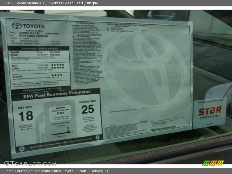 Cypress Green Pearl / Bisque 2012 Toyota Sienna XLE
