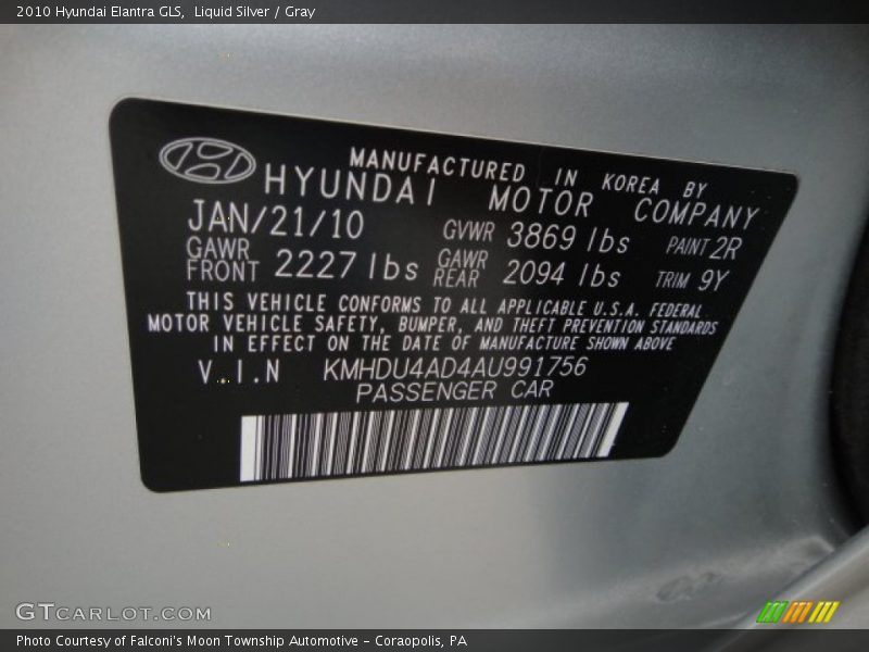 Liquid Silver / Gray 2010 Hyundai Elantra GLS