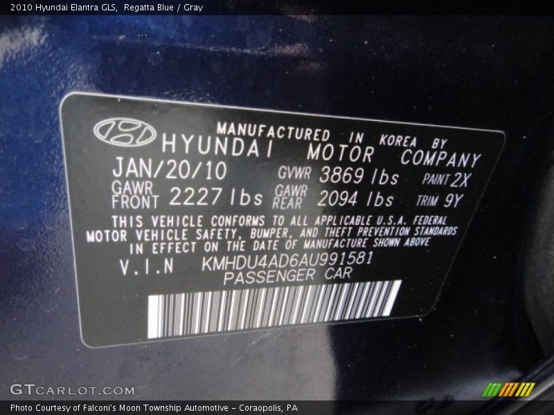 Regatta Blue / Gray 2010 Hyundai Elantra GLS